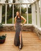 Mermaid One Shoulder Jersey Beaded Prom Dresses