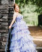Ball Gown Halter Chiffon Floral Tiered Prom Dresses