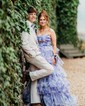 Ball Gown Halter Chiffon Floral Tiered Prom Dresses