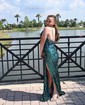 Mermaid V-neck Sparkly Velvet Sequin Prom Dresses With Beading