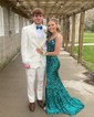 Mermaid V-neck Sparkly Velvet Sequin Prom Dresses With Beading