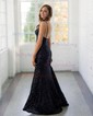 Mermaid V-neck Sparkly Velvet Sequin Prom Dresses With Beading