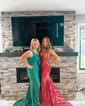 Mermaid V-neck Backless Sparkly Sequin Prom Dresses