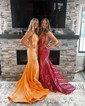 Mermaid V-neck Backless Sparkly Sequin Prom Dresses