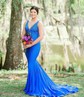 Mermaid V-neck Jersey Backless Beaded Prom Dresses