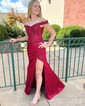 Sheath/Column Off-the-shoulder Satin Prom Dresses With Beading