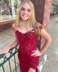 Sheath/Column Off-the-shoulder Satin Prom Dresses With Beading