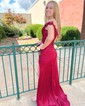 Sheath/Column Off-the-shoulder Satin Prom Dresses With Beading