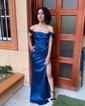 Sheath/Column Off-the-shoulder Satin Prom Dresses With Ruched