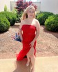 Sheath/Column Tulle Strapless Prom Dresses With Appliques