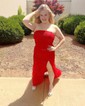 Sheath/Column Tulle Strapless Prom Dresses With Appliques