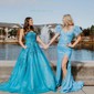 Mermaid Off-the-shoulder Sparkly Sequin Prom Dresses With Feather
