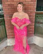 Mermaid Off-the-shoulder Sparkly Sequin Prom Dresses With Feather