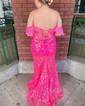 Mermaid Off-the-shoulder Sparkly Sequin Prom Dresses With Feather