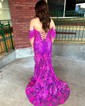 Mermaid Off-the-shoulder Sparkly Sequin Prom Dresses With Feather