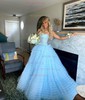 Ball Gown Sweetheart Tulle Tiered Prom Dresses With Appliques
