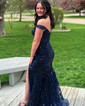 Mermaid Off-the-shoulder Sparkly Sequin Prom Dresses With Appliques