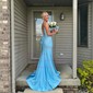Black Mermaid V-neck Jersey Beaded Prom Dresses