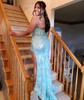 Mermaid Square Neck Sparkly Sequin Prom Dresses With Appliques