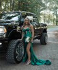 Mermaid Strapless Satin Cut Out Prom Dresses With Ruched