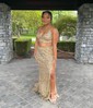 Sheath/Column V-neck Sparkly Sequin Two Piece Prom Dresses