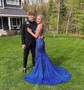 Mermaid V-neck Backless Sparkly Sequin Prom Dresses