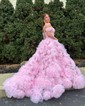 Princess Off-the-shoulder Tulle Ruffle Tiered Prom Dresses