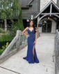 Black Mermaid V-neck Jersey Beaded Prom Dresses