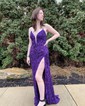 Sheath/Column V-neck Sparkly Velvet Sequin Prom Dresses