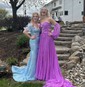 Ball Gown Off-the-shoulder Chiffon Pleated Prom Dresses With Puff Sleeve