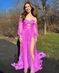 Ball Gown Off-the-shoulder Chiffon Pleated Prom Dresses With Puff Sleeve