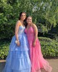 Ball Gown Strapless Tulle Tiered Prom Dresses With Appliques