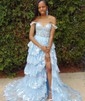 Ball Gown Off-the-shoulder Sequin Tiered Prom Dresses