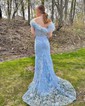 Mermaid Off-the-shoulder Lace Prom Dresses With Feather