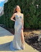Mermaid V-neck Sparkly Velvet Sequin Prom Dresses With Beading