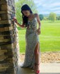Mermaid V-neck Sparkly Velvet Sequin Prom Dresses With Beading