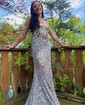 Mermaid V-neck Sparkly Velvet Sequin Prom Dresses With Beading
