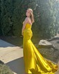 Mermaid Strapless Satin Cut Out Prom Dresses With Ruched