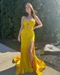 Mermaid Strapless Satin Cut Out Prom Dresses With Ruched