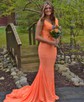 Mermaid V-neck Jersey Backless Beaded Prom Dresses