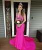 Mermaid V-neck Jersey Backless Beaded Prom Dresses