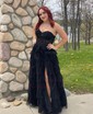 Ball Gown Strapless Chiffon Ruffle Tiered Prom Dresses With Beading