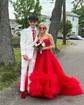 Ball Gown Strapless Tulle Ruffle Tiered Prom Dresses With Appliques