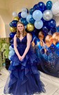 Princess V-neck Tulle Ruffle Prom Dresses With Appliques