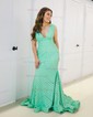 Mermaid V-neck Backless Sparkly Sequin Prom Dresses