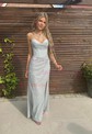Sheath/Column Cowl Neck Floor-length Glitter Prom Dresses With Ruched