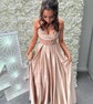 A-line V-neck Satin Corset Prom Dresses With Beading