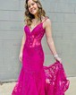 Mermaid V-neck Sparkly Sequin Prom Dresses With Appliques