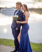 Black Mermaid V-neck Jersey Beaded Prom Dresses