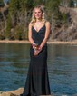 Black Mermaid V-neck Jersey Beaded Prom Dresses